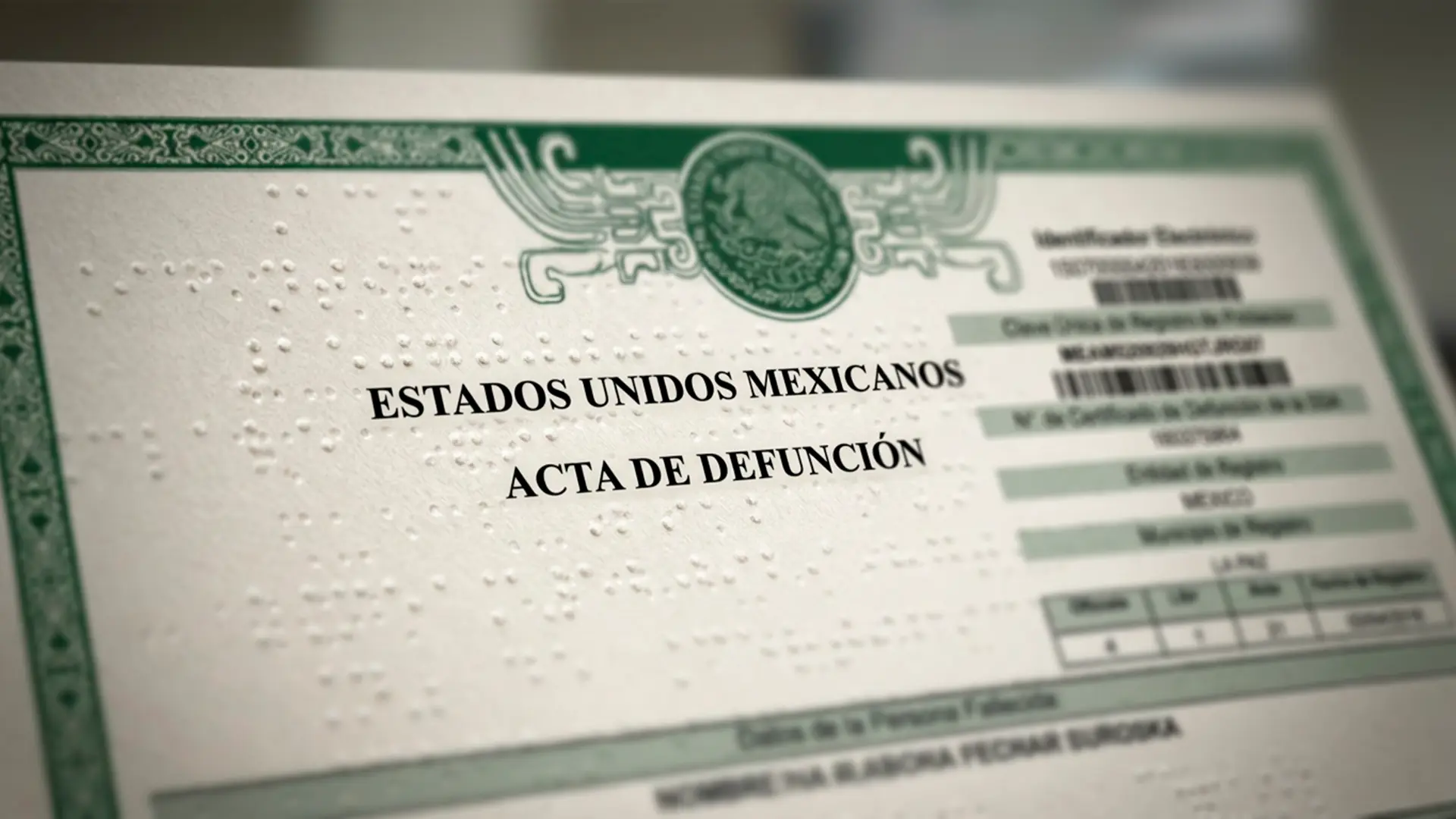 Acta de defunción utilizada durante los trámites funerarios