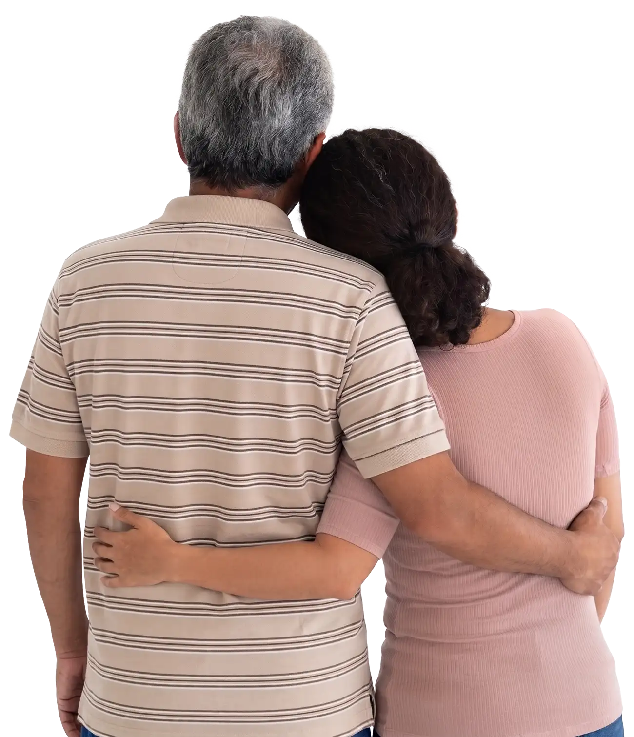 Pareja abrazada de espaldas, acompañándose mutuamente